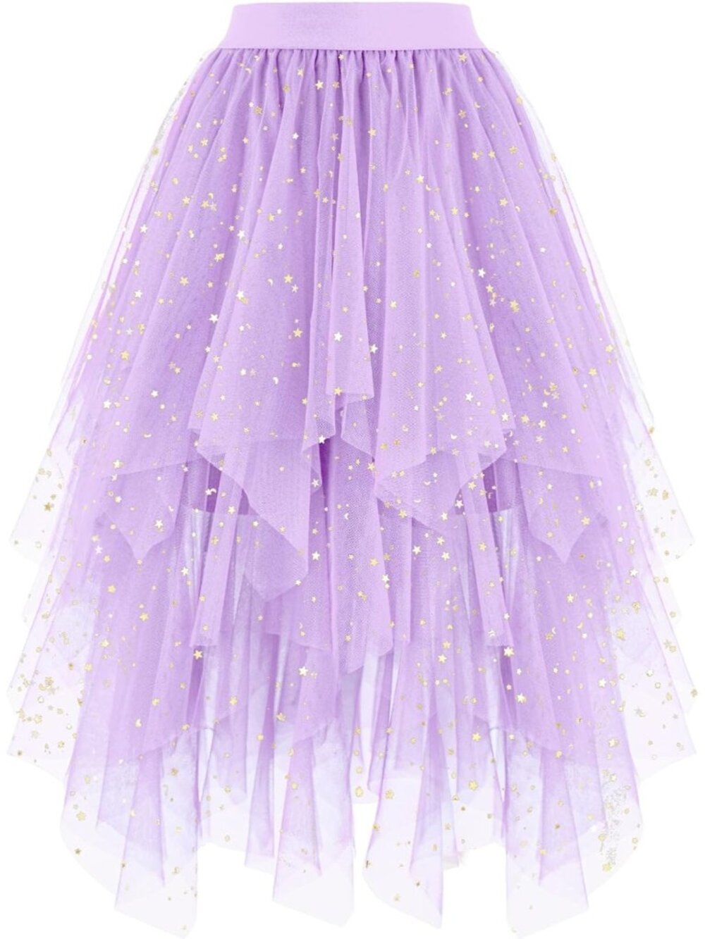 Women Lavender Sequin High Low Layered Asymmetrical Puffy Fairy Midi Tulle Skirt